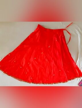 Silk Orange Red Women's A-Line Wrap Skirt From India
